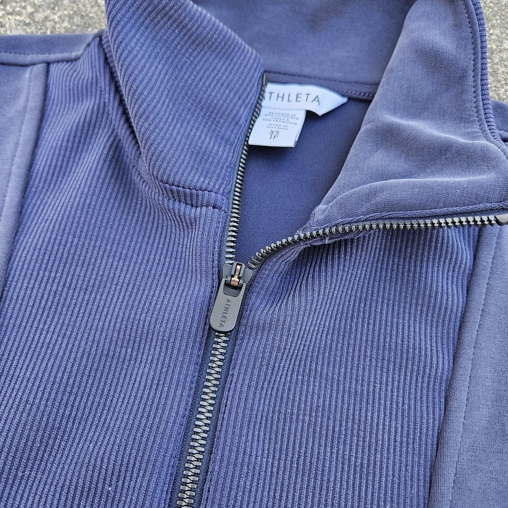 NWT Athleta Women XS Blue Modal Quarter Zip Pullover Sweatshirt Crop Soft Ribbed